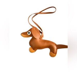 Dachshund Leather bag charm in Cognac Brown